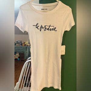 On Fire White Ribbed Knit Be Positive dress- 100%cotton- NWT
